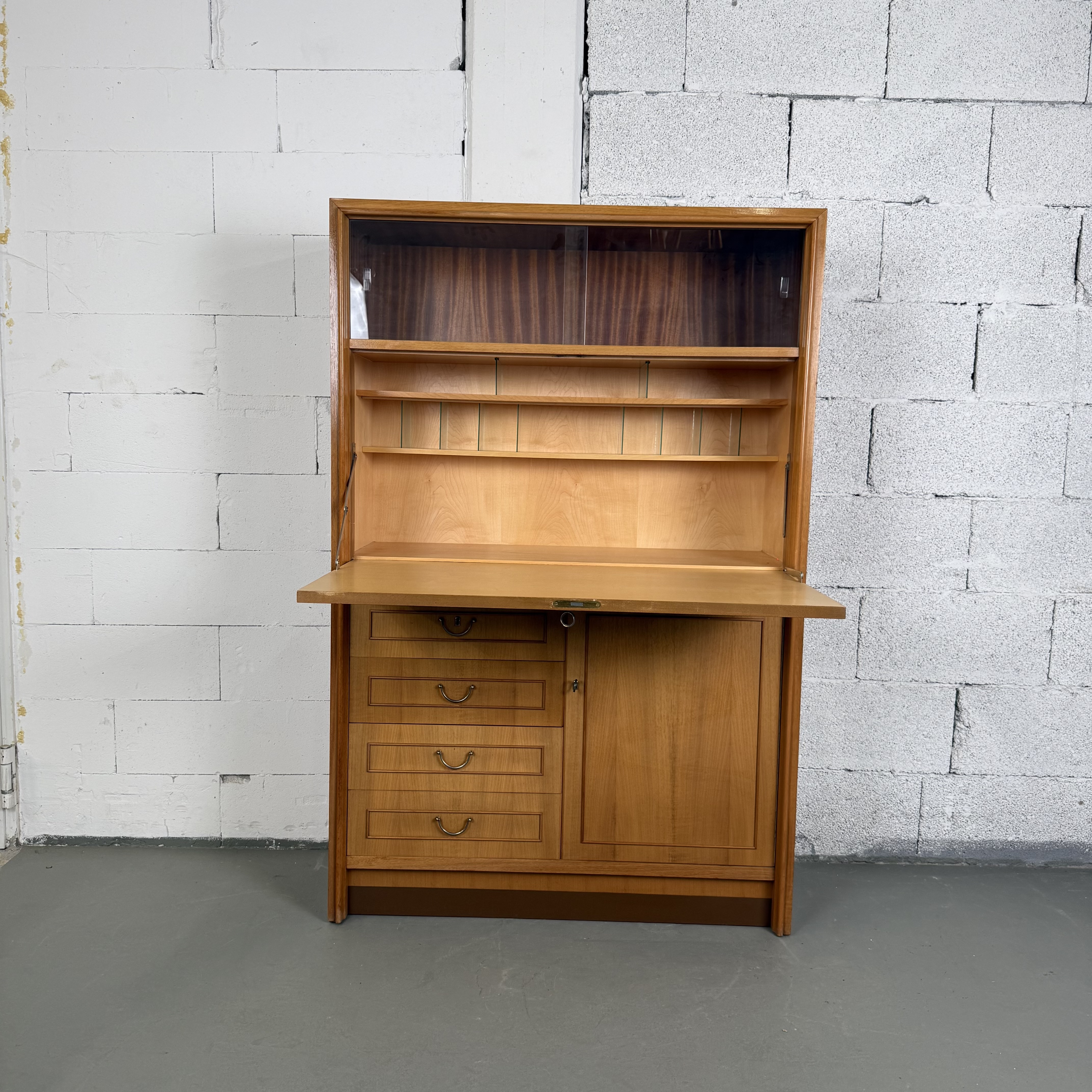 Vintage Sekretär aus Holz mit Vitrine
