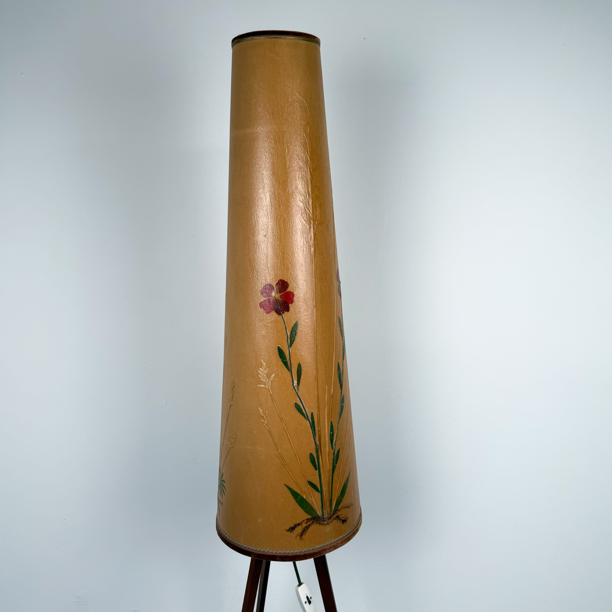 Vintage Dreibein-Stehlampe mit floralem Schirm