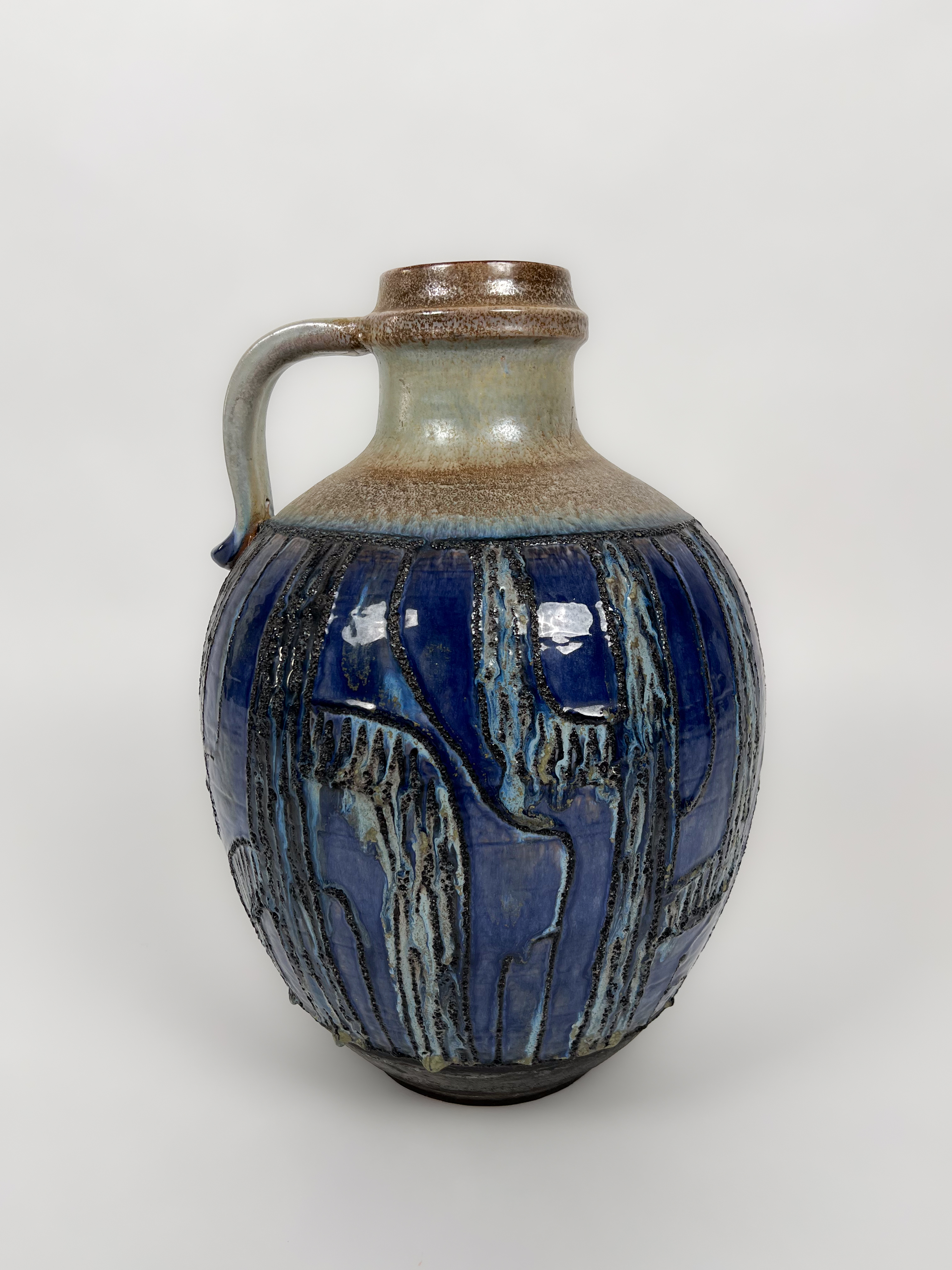 Blaue Keramik Bodenvase MidCentury