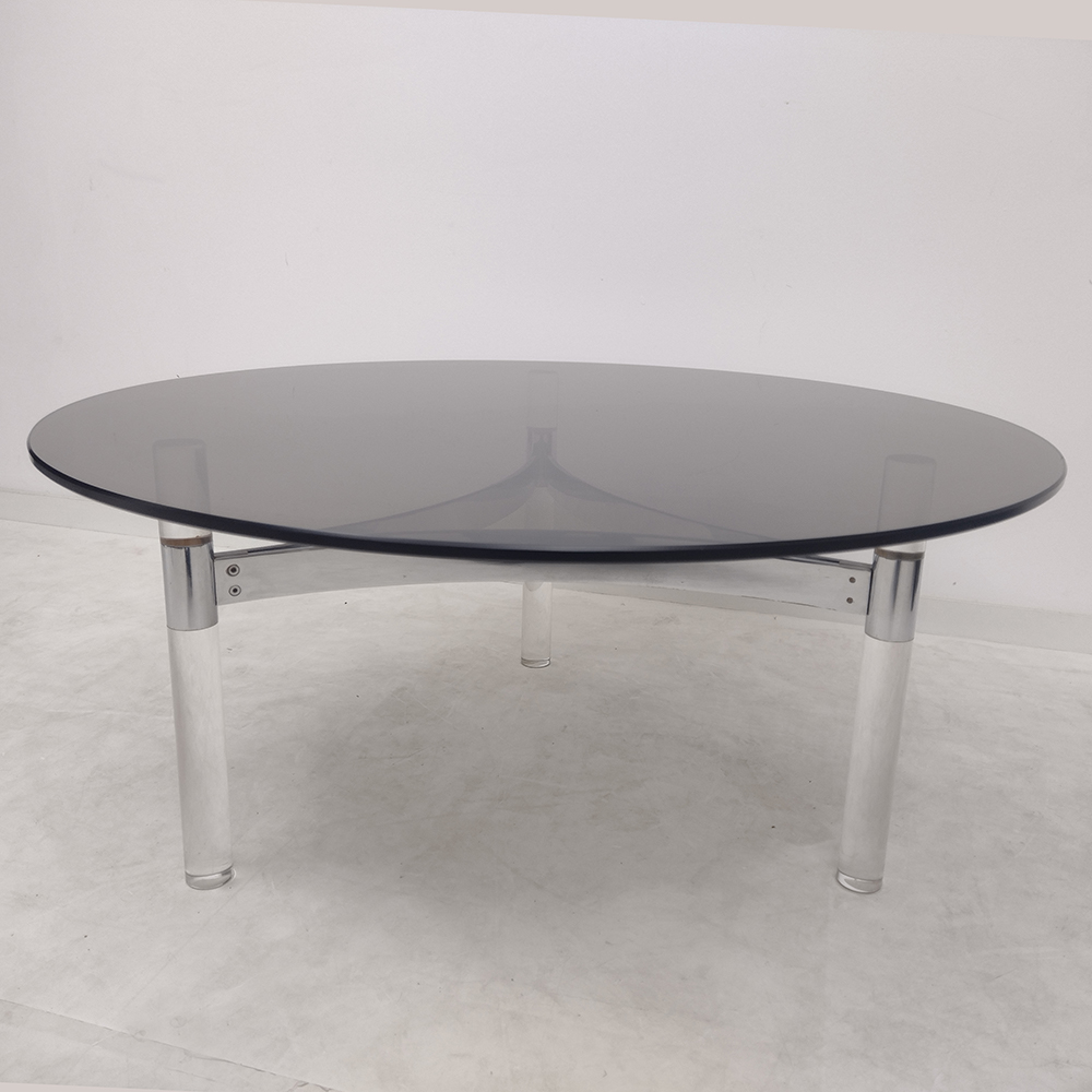 Couchtisch aus Lucite, Glas und Chrommetall