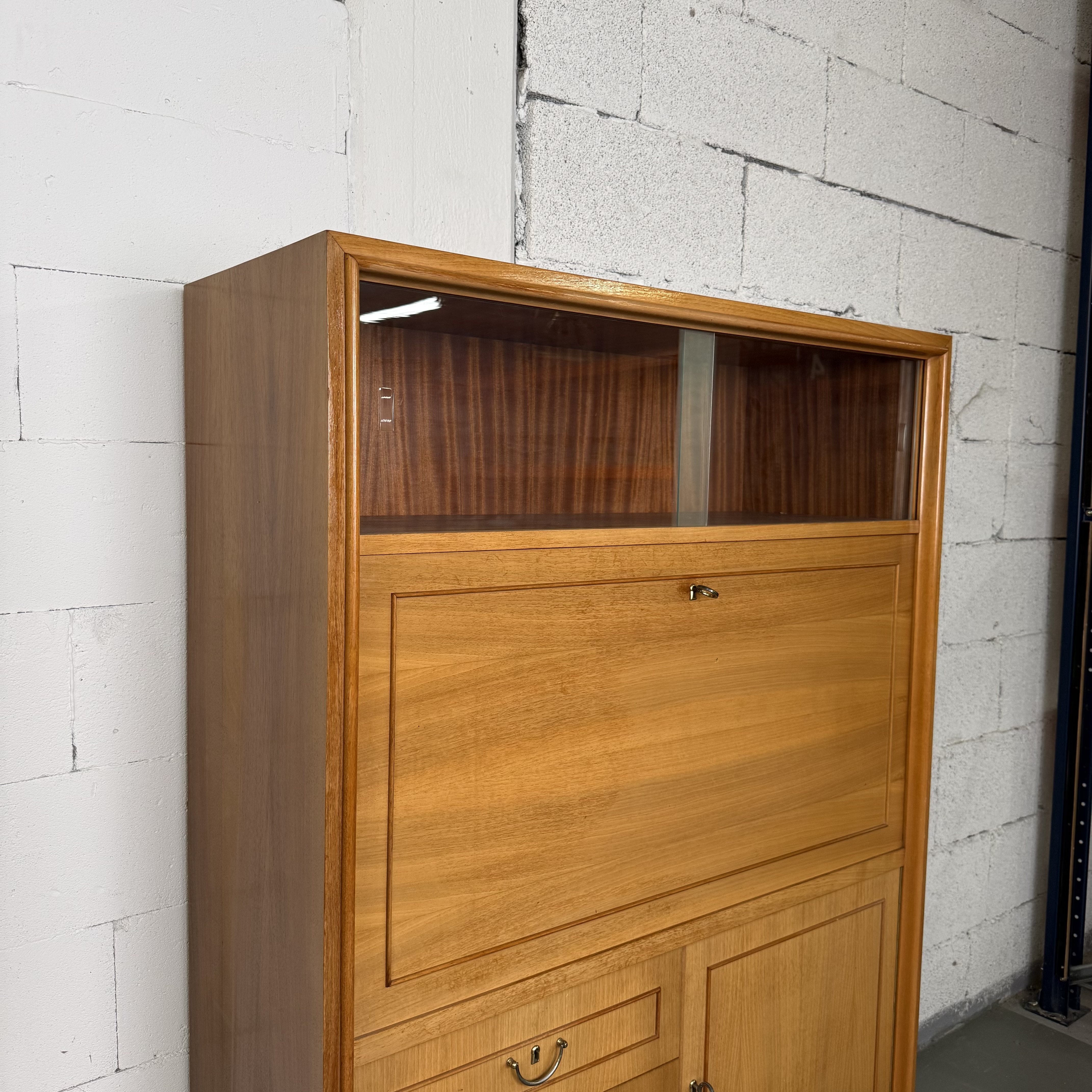 Vintage Sekretär aus Holz mit Vitrine